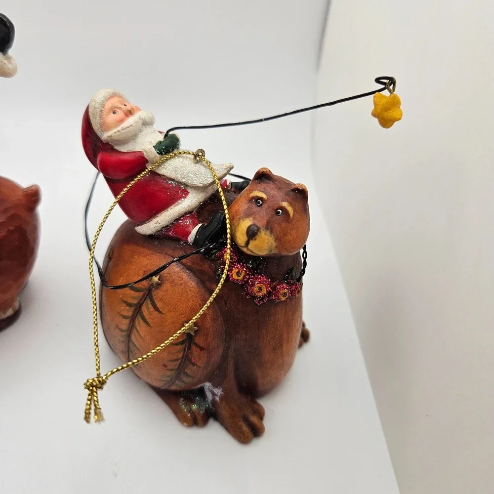 Vintage Santa Riding Woodland Animals Christmas‎ Ornaments – Set of 3